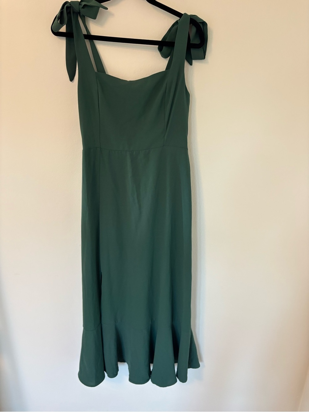 Elegant Forest Green Tie-Shoulder Midi Dress Anrabess